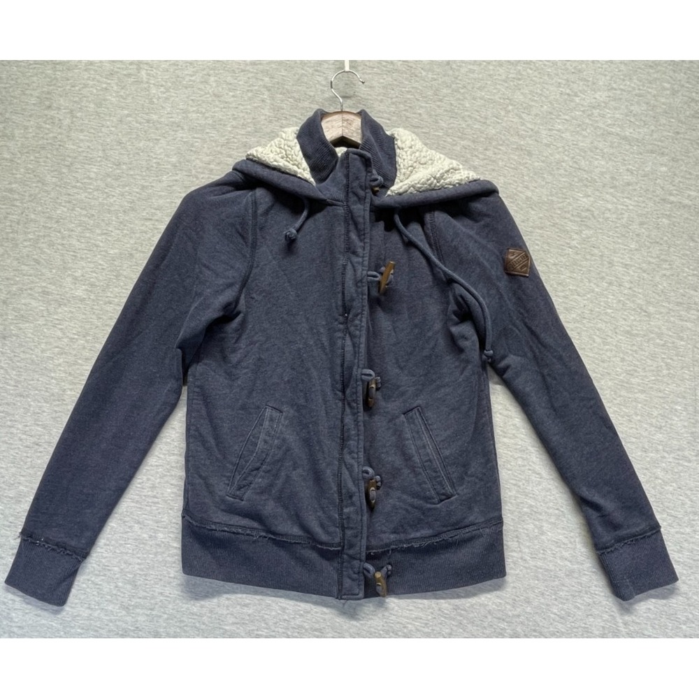 Hollister California Sherpa Lined Jacket Womens Small Navy Blue Toggle Front
